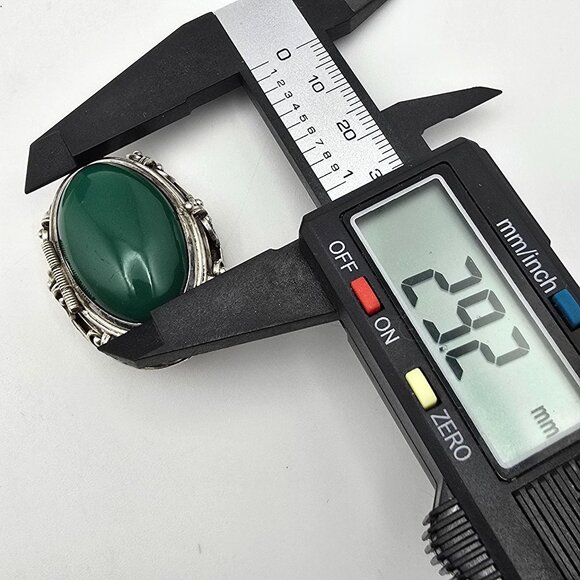 VTG Taxco Sterling Silver Locket Brooch Pin w/ Green Agate Oval Cabochon 1950s - Picture 11 of 13